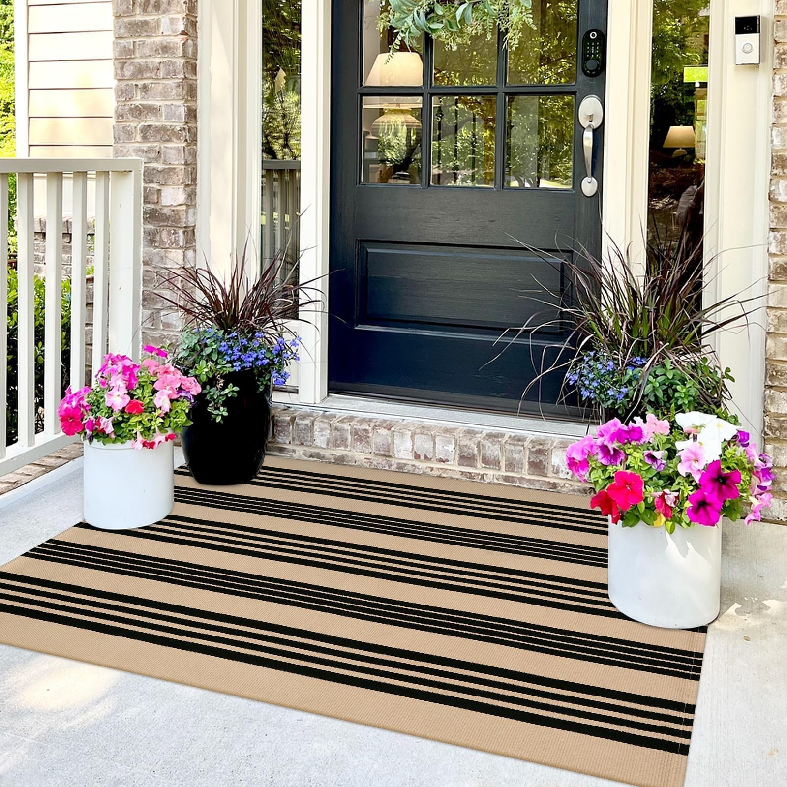 OJIA Outdoor Rug 3’x5′, Black and Tan Area Rug Machine Washable Rugs Cotton Hand