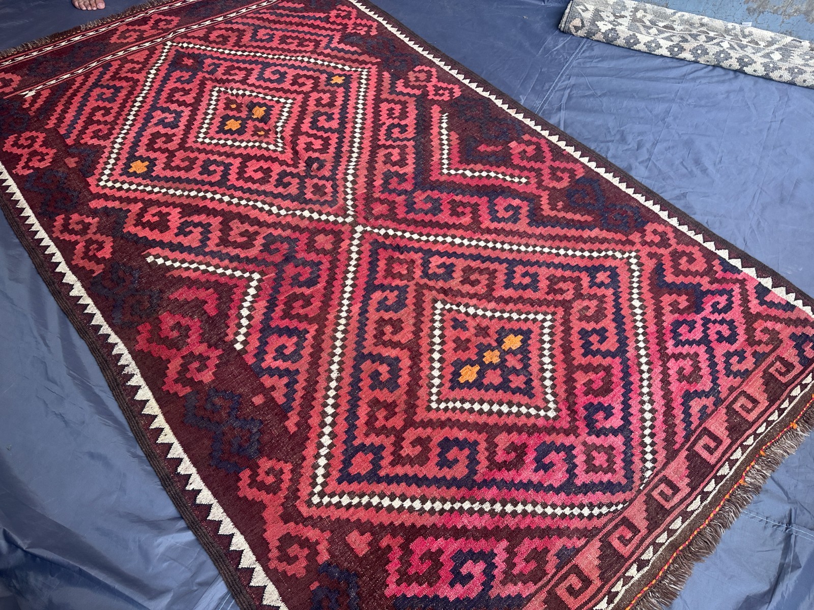 Burgundy Afghan 5.1×8.8ft Handmade Tribal Flatweave Kilim Rug Geometric Area rug