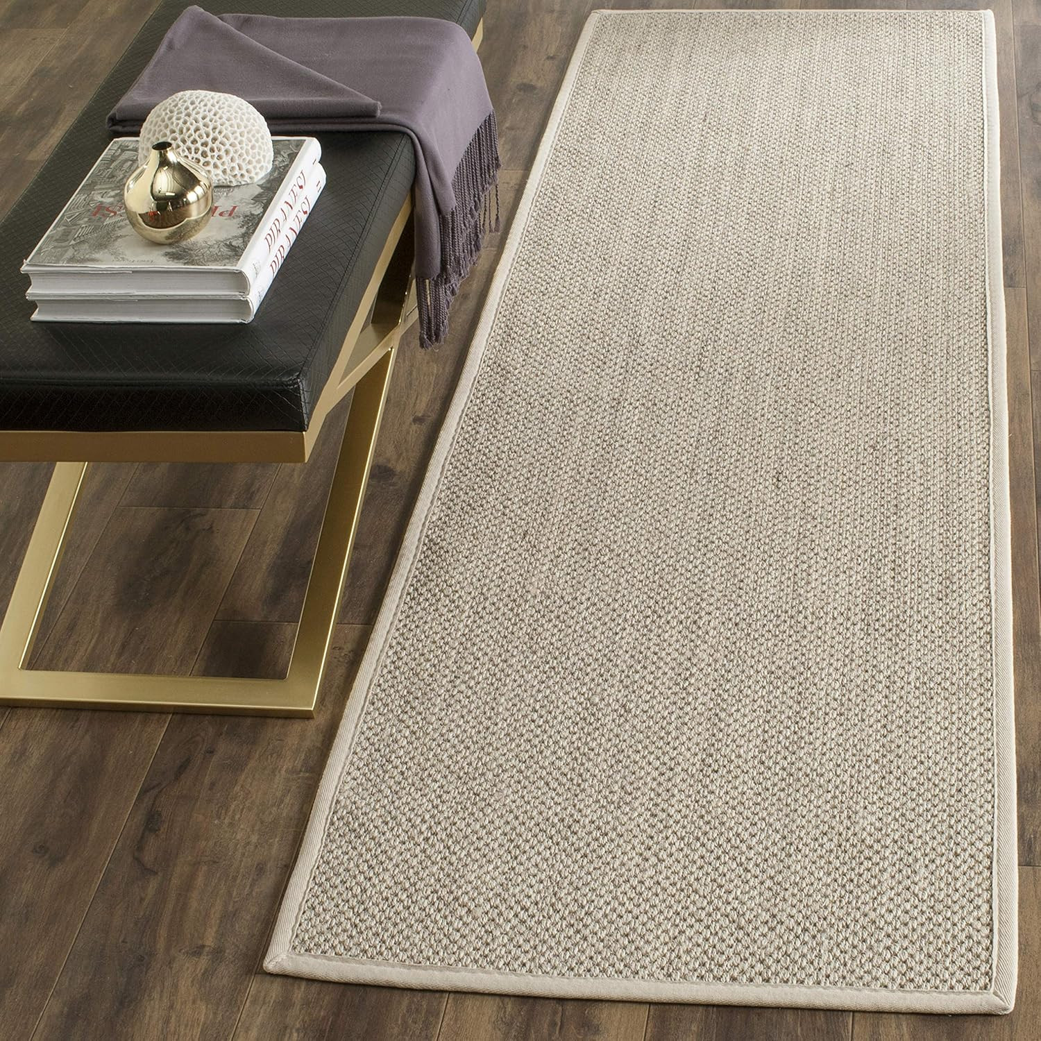 Natural Fiber Runner Rug 2’6″ x 22′, Marble & Beige Woven Design