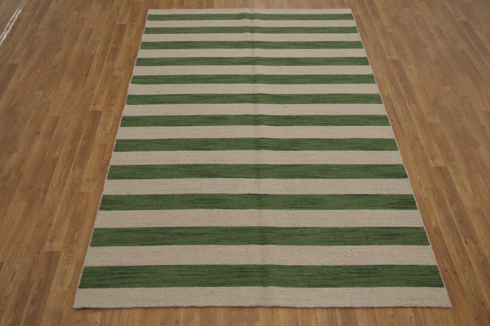 Chic Green/ Ivory Striped Area Rug 5×8 Hand-knotted Wool Modern Style Carpet