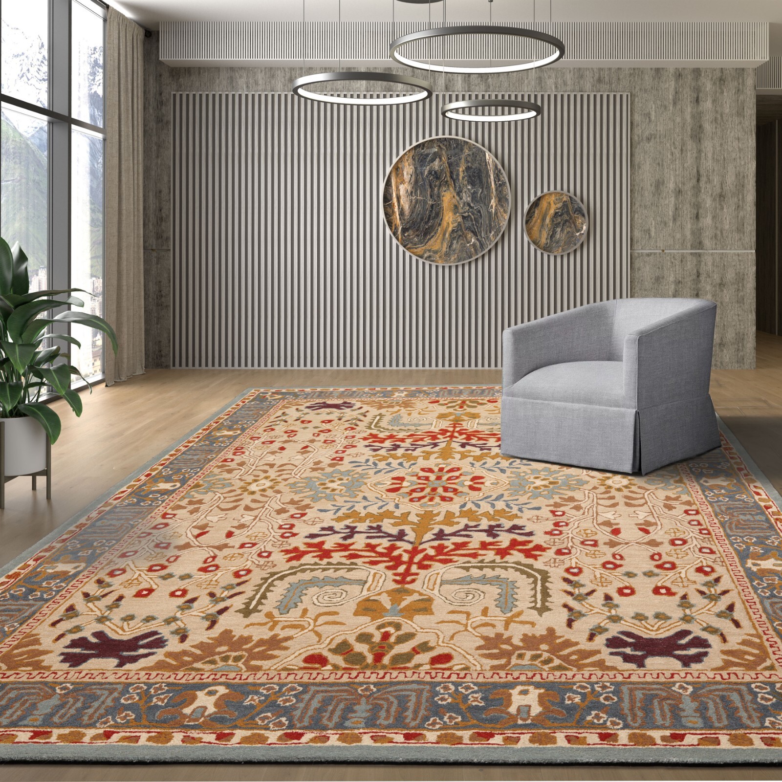 Multi Sizes Handmade 100% Wool Arts & Craft Transitional Oriental Area Rug Beige