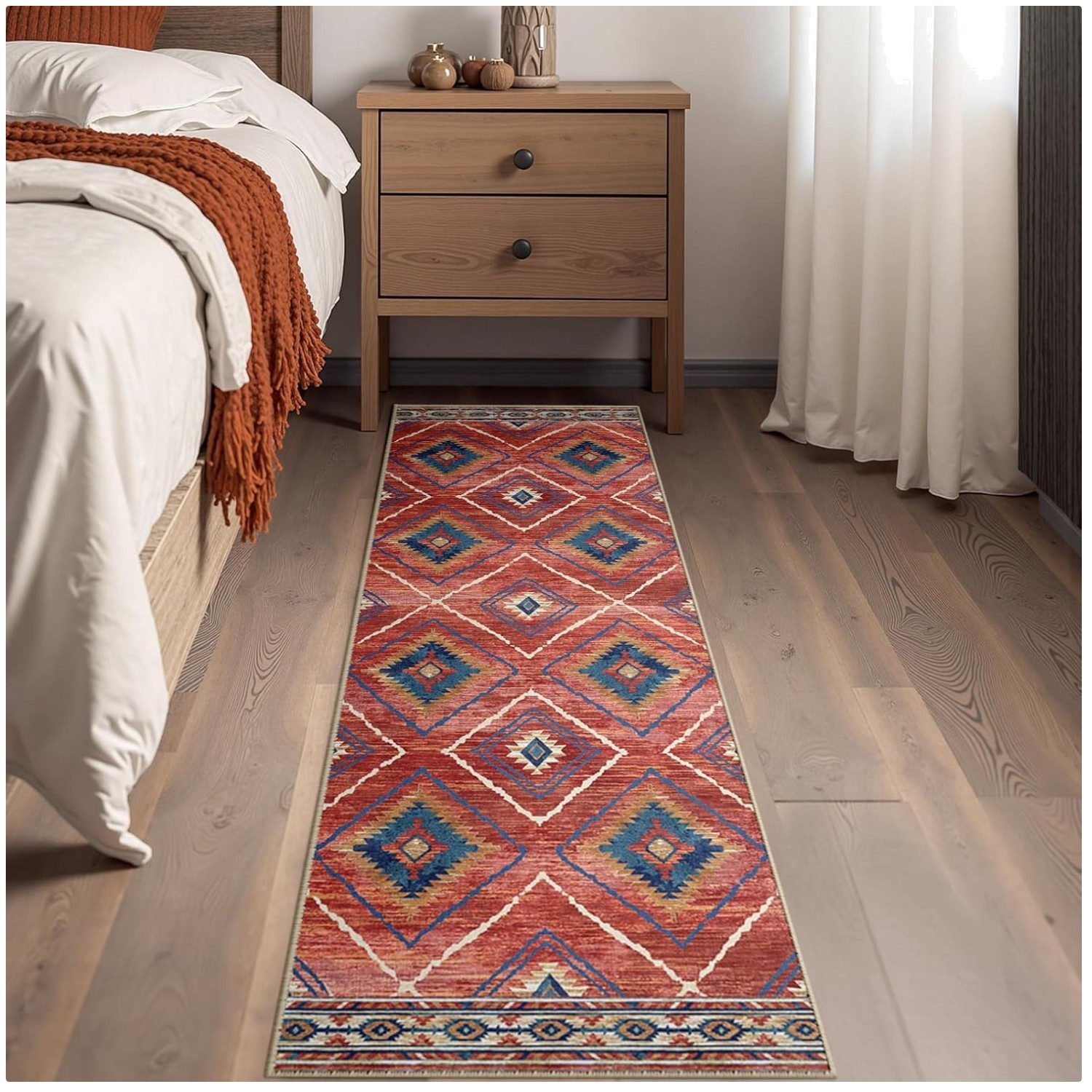 Geometric Print 2×6 Rug for Hallway – Red/Orange