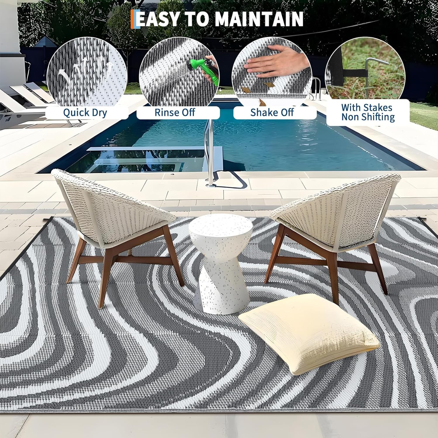 Multiple Outdoor Rug RV Mat Reversible Carpet Mat fr Patio Camping Backyard Deck