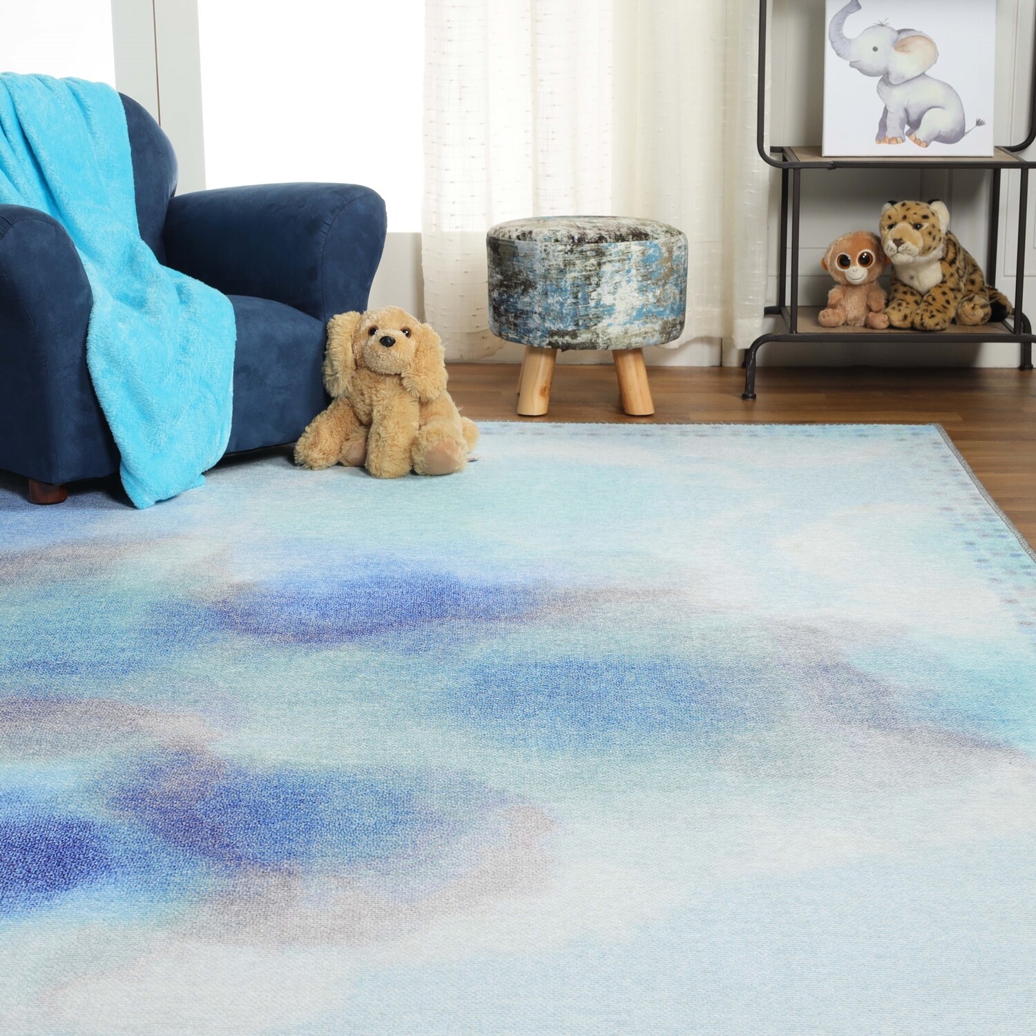 Abstract Watercolor Flatweave Polyester Indoor Anti-Skid Kid’s Area Rug