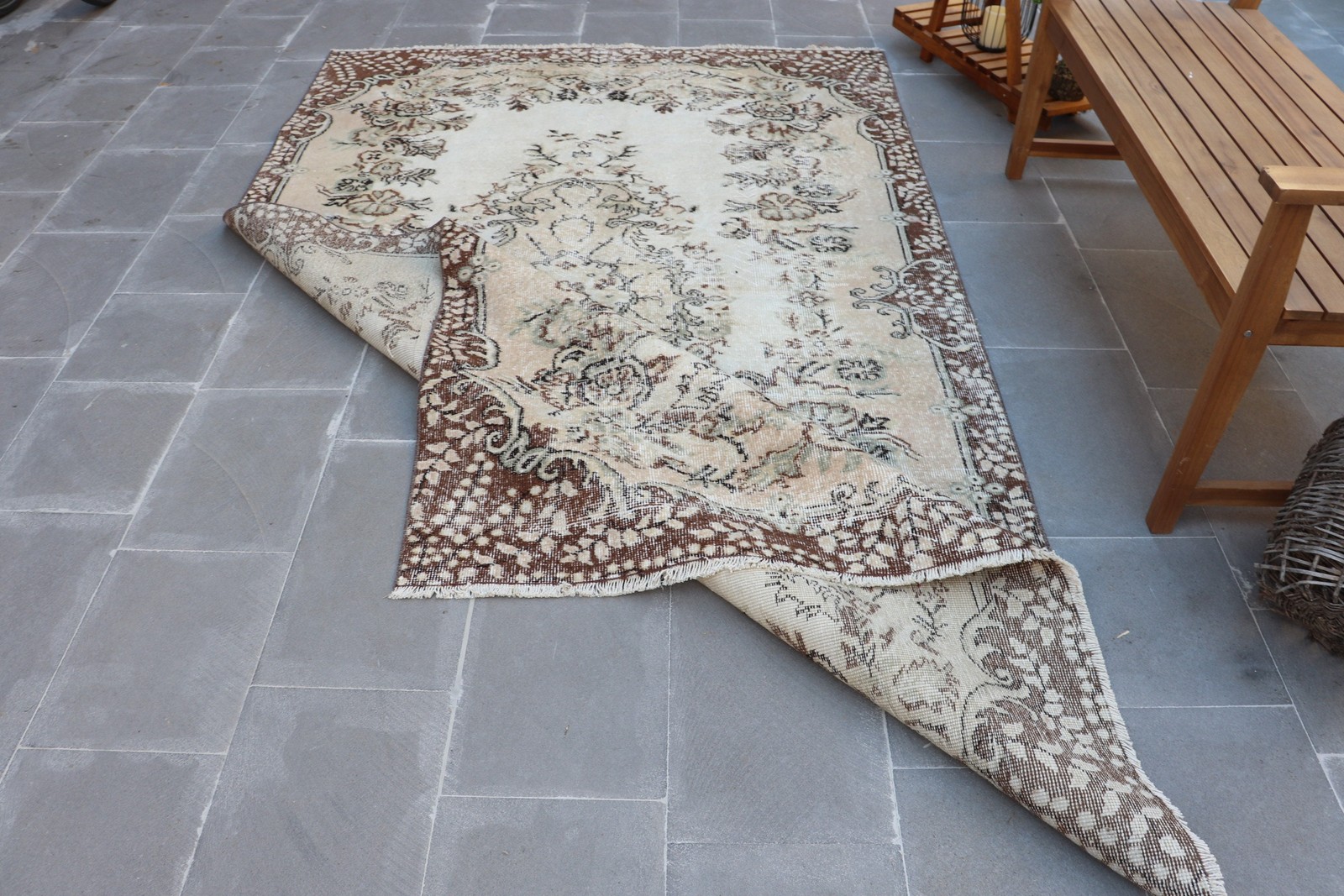 Vintage Rug, Large 5,4×8,9 ft Rug, Rug Brown Solid Rug