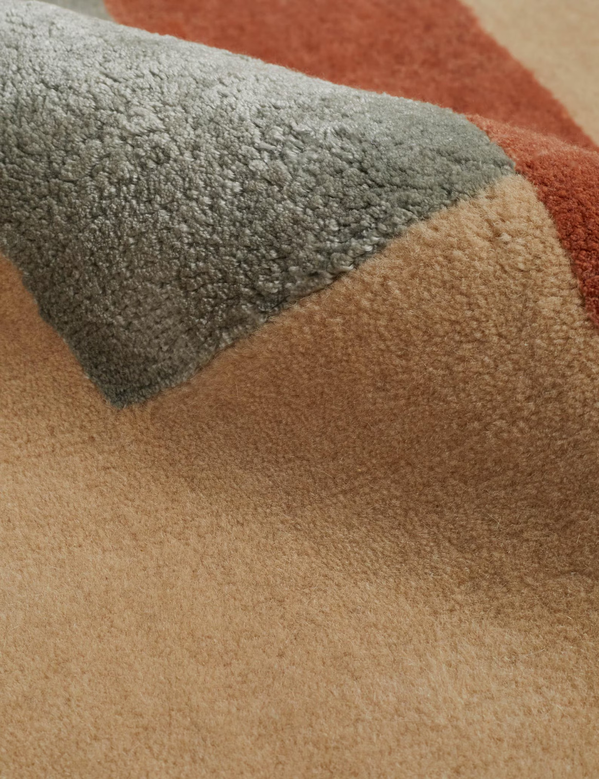 Hand Tufted Wool Rug – Abstract Border, Beige Rust Sage Green, Modern Carpet.