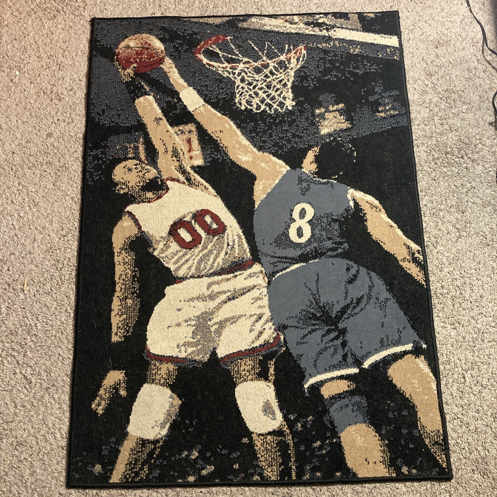 Basketball Area Rug Pixel Graphic Art Generic Ballers Meeting At The Rim 55×39”