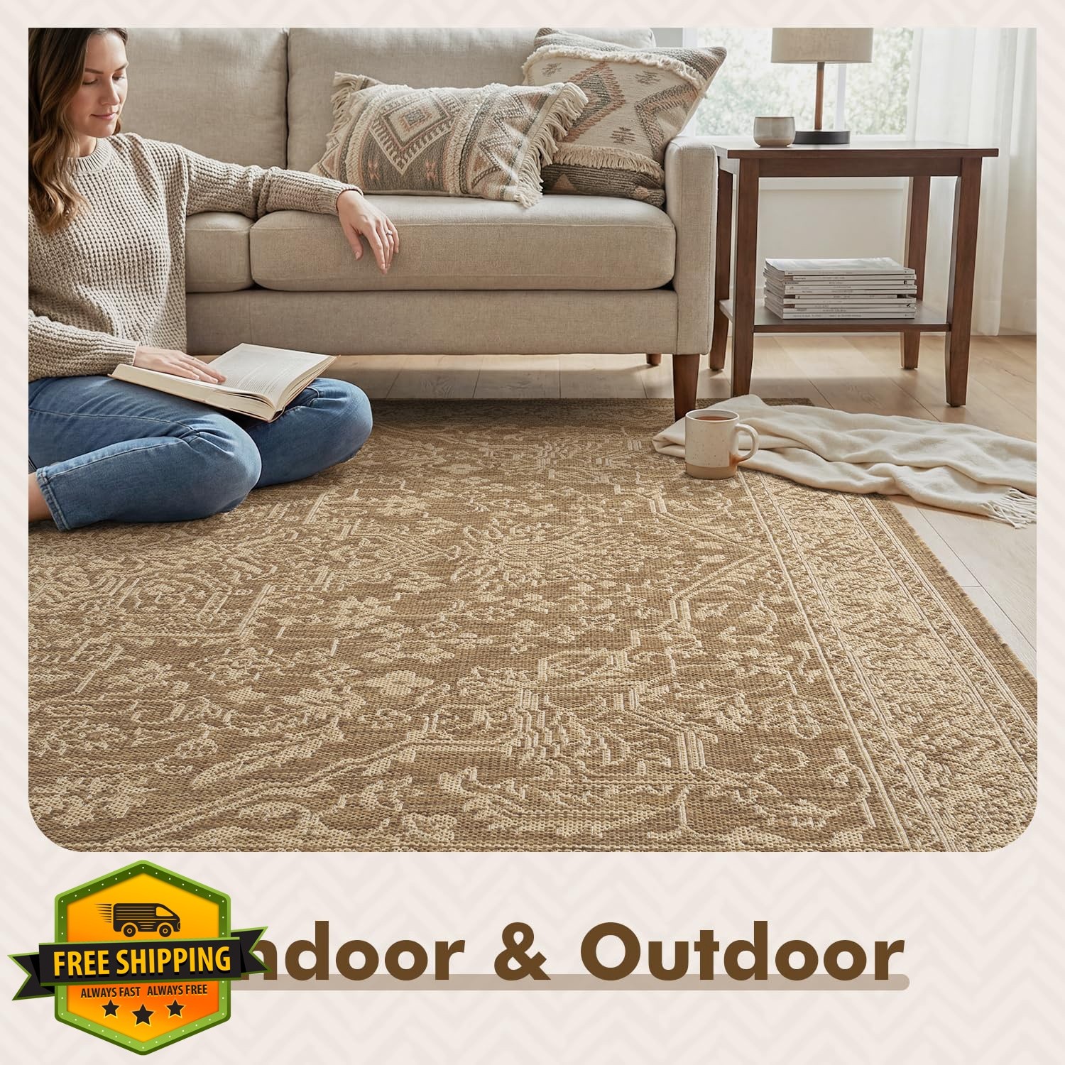MontVoo 4’x6′ Brown Beige Patio Rug