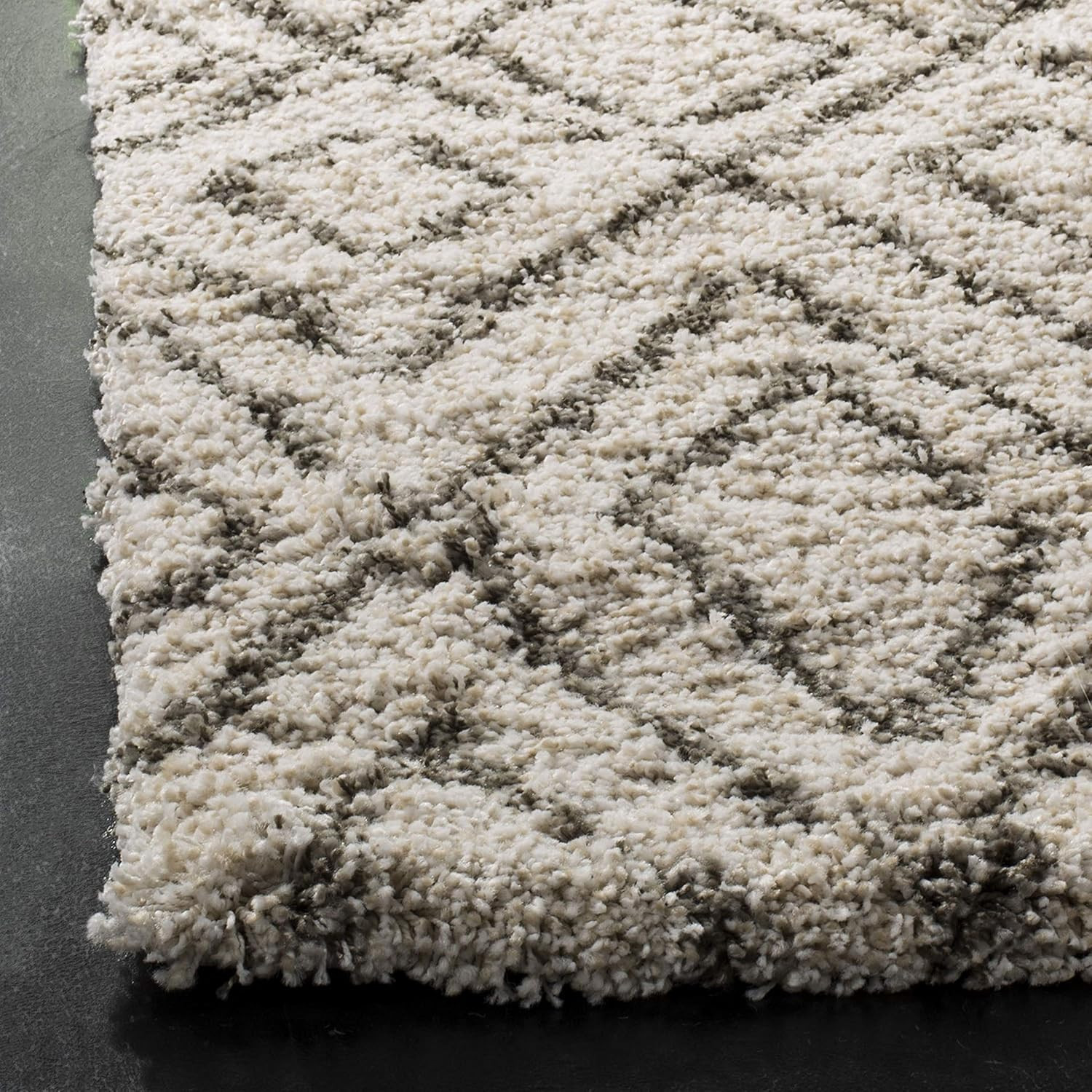 Hudson Shag 7′ Square Area Rug – Ivory & Grey Moroccan Design, Easy Care