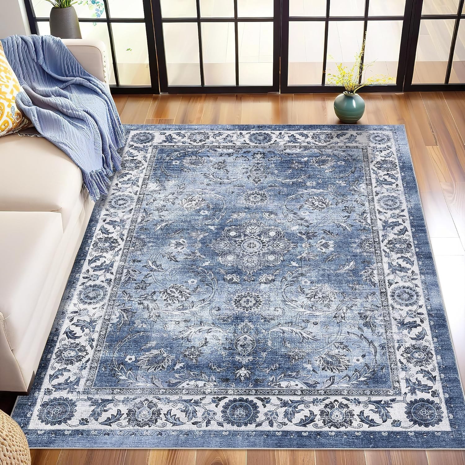 US Area Rugs Machine Washable Rug Non-Slip Printed Floor Carpet Low Pile Vintage