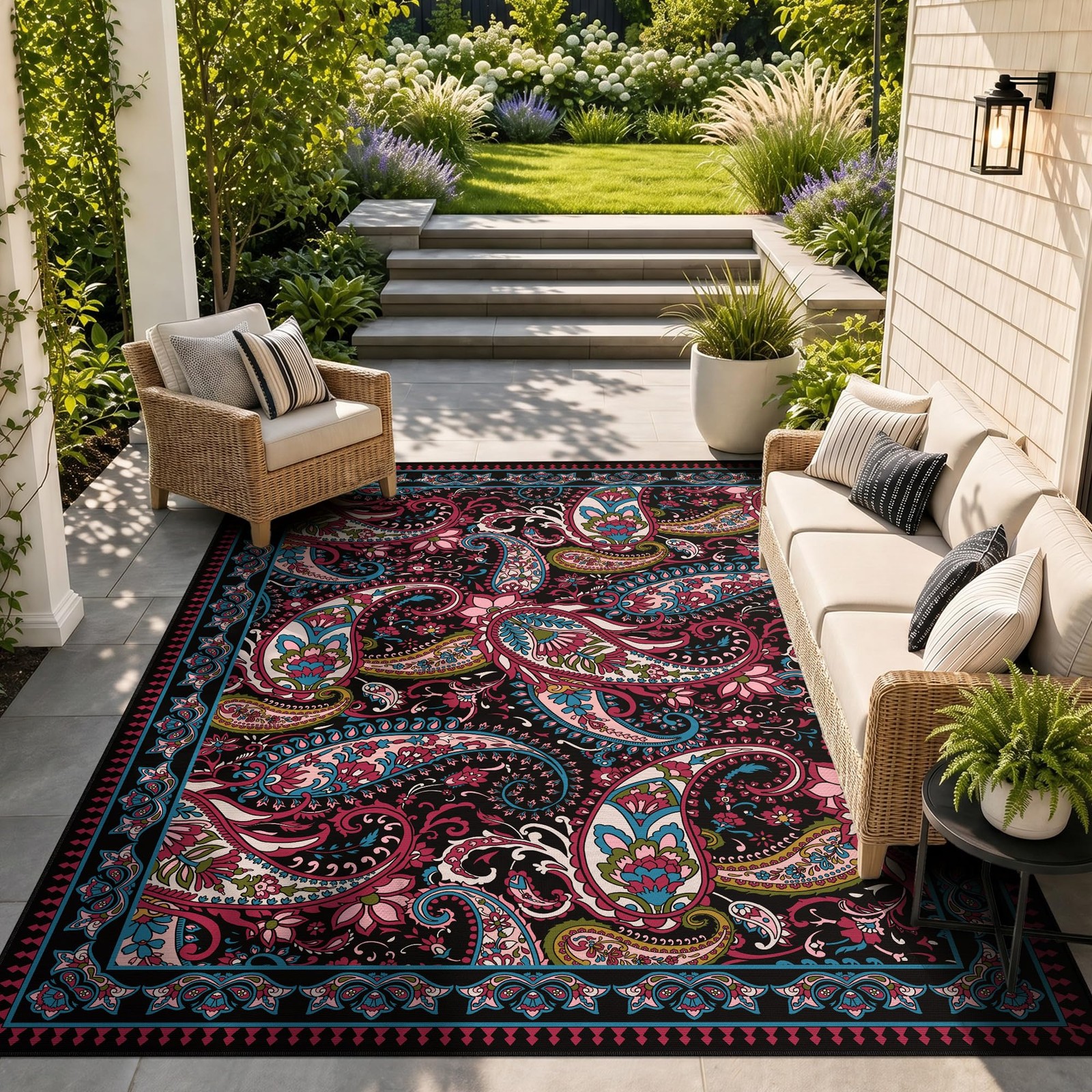 Paisley Outdoor Rug Waterproof 6×9, UV Resistant Non Slip Patio Rug, Indoor O…