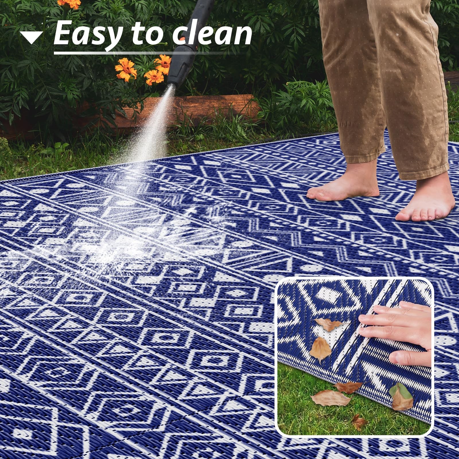 Outdoor Rug 5×8 ft, Reversible Waterproof Outdoor Plastic Straw Rug, Patio Ru…