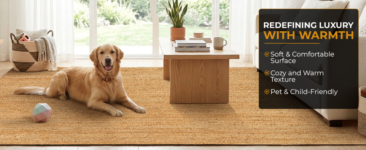 Jute Area Rug 6×9 Feet Rectangle Natural Fiber Boho Braided Handwoven Soft