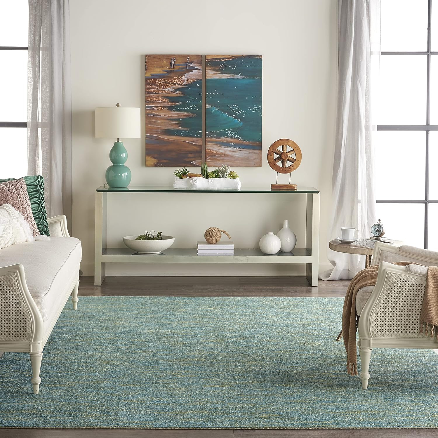 Home Essentials Blue Green 10′ X 14′ Area Rug – Easy Clean, Non Shedding, Bed R