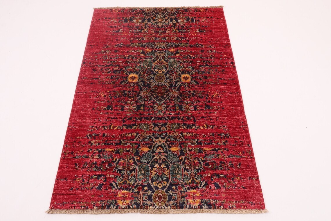 3’5×4’11 Abstract Area Hand knotted Rug Kids Room Modern Bedroom Rug 100×150 cm