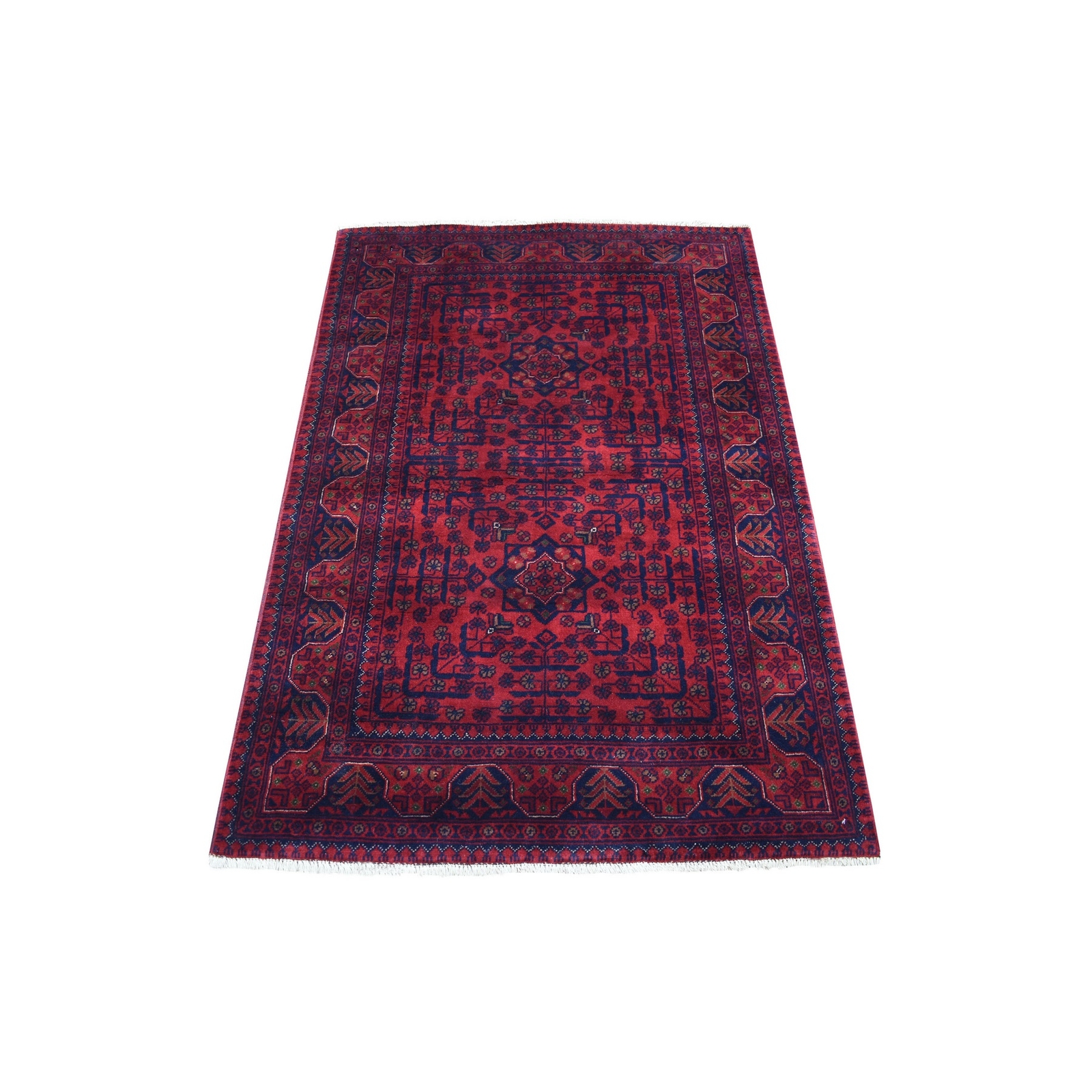 3’4″ x 4’9″ Afghan Khamyab Soft Afghan Wool Deep Red Hand Knotted Rug R68098