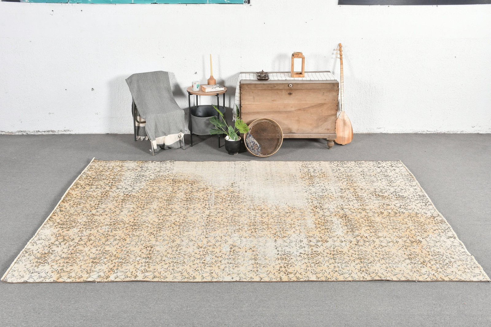 6,4×10,2 ft Turkish Vintage Rug, Large Rug, Gray Wool Rug