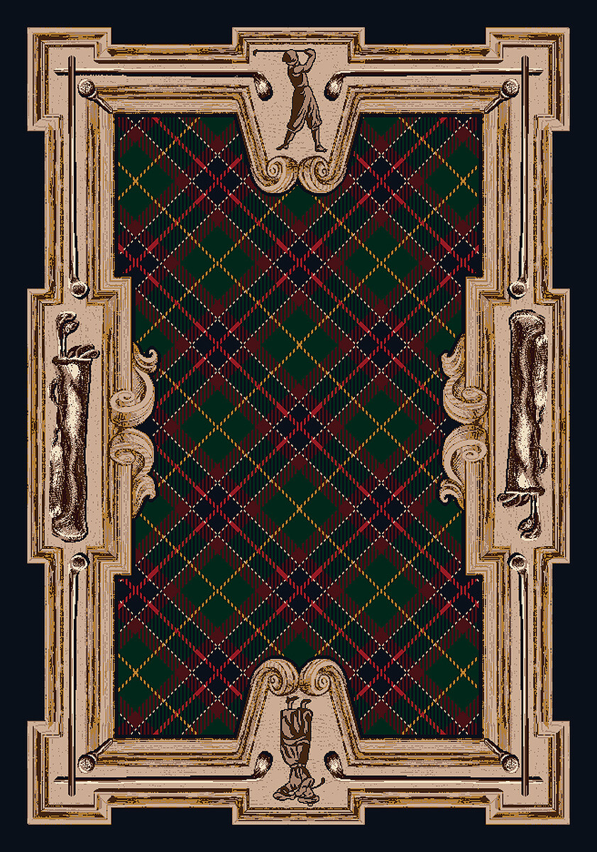 5×8 Milliken Highland Emerald Sapphire Border Gold Area Rug – Approx 5’4″x7’8″