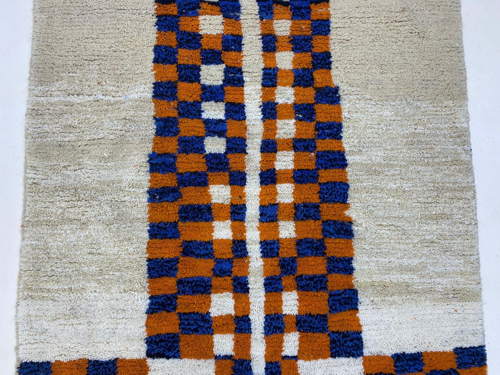 Handmade Moroccan Berber Wool Rug Blue Orange Geometric Tribal Area Carpet Boho