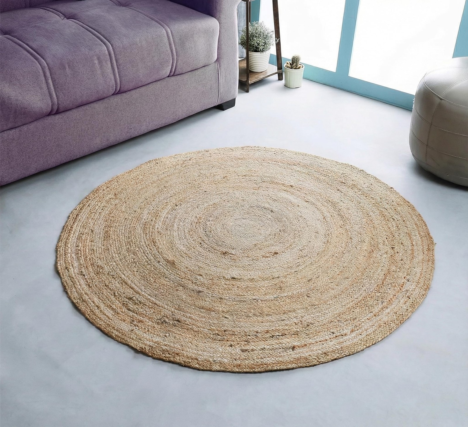 Jute Braided Round Rug, Natural, 4 ft