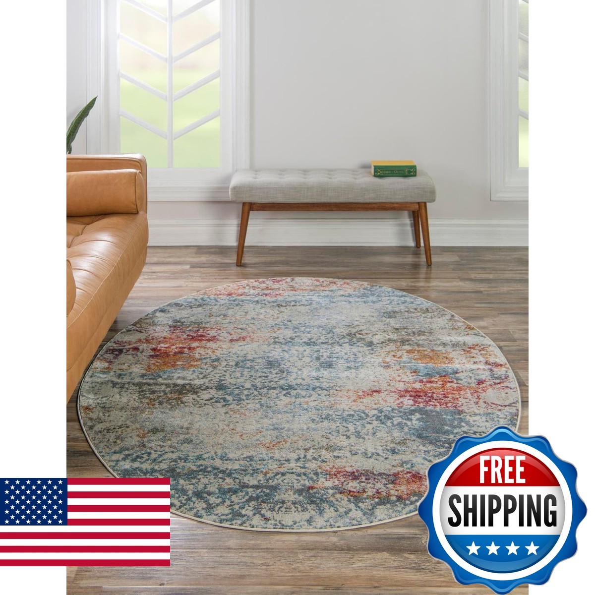 Unique Loom Baracoa Collection Area Rug – 5 1 X 8 Oval Cream/ Blue 3153484