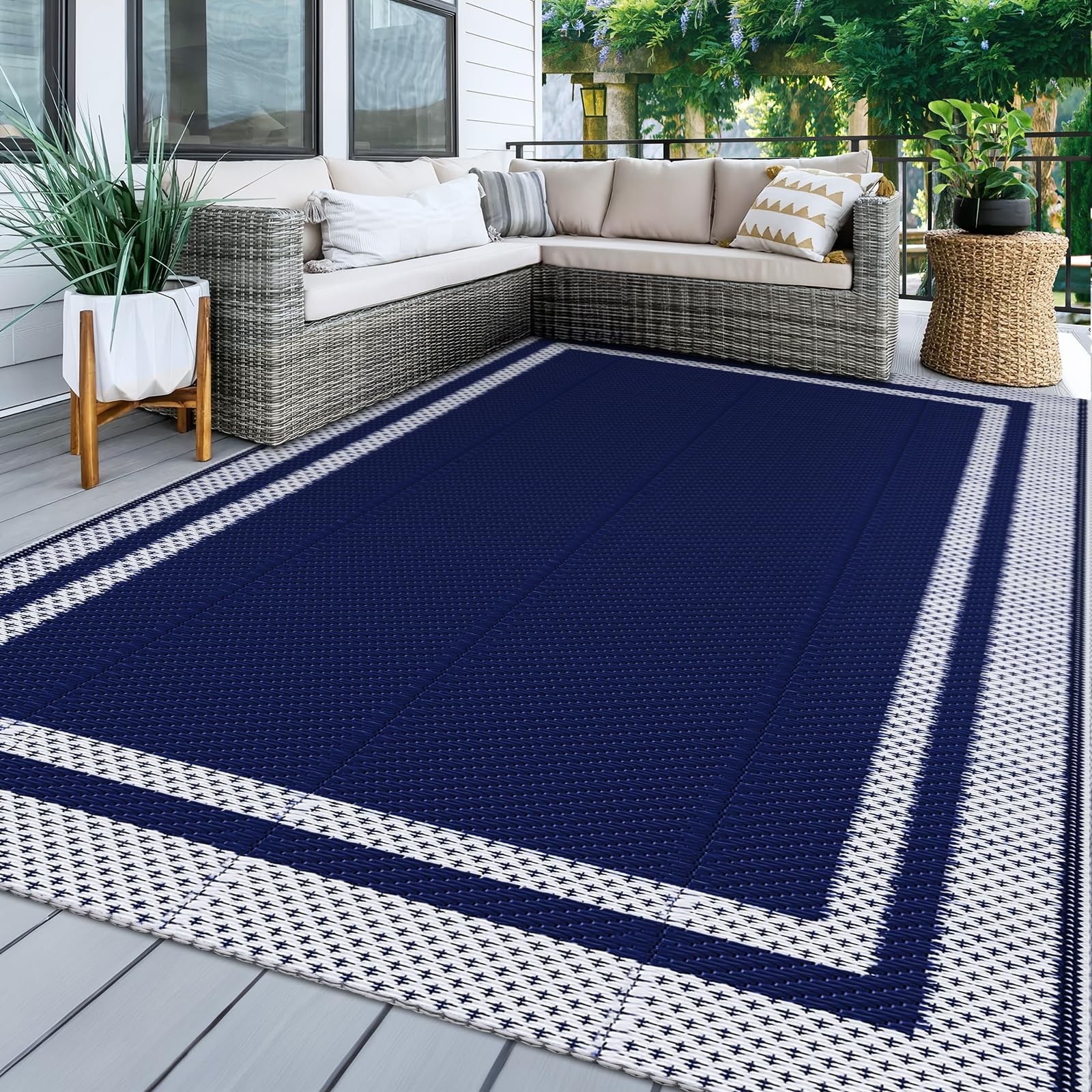 KMAT Outdoor Rug, Waterproof Reversible Patio Rugs, 5x8ft Large Outdoor Area …