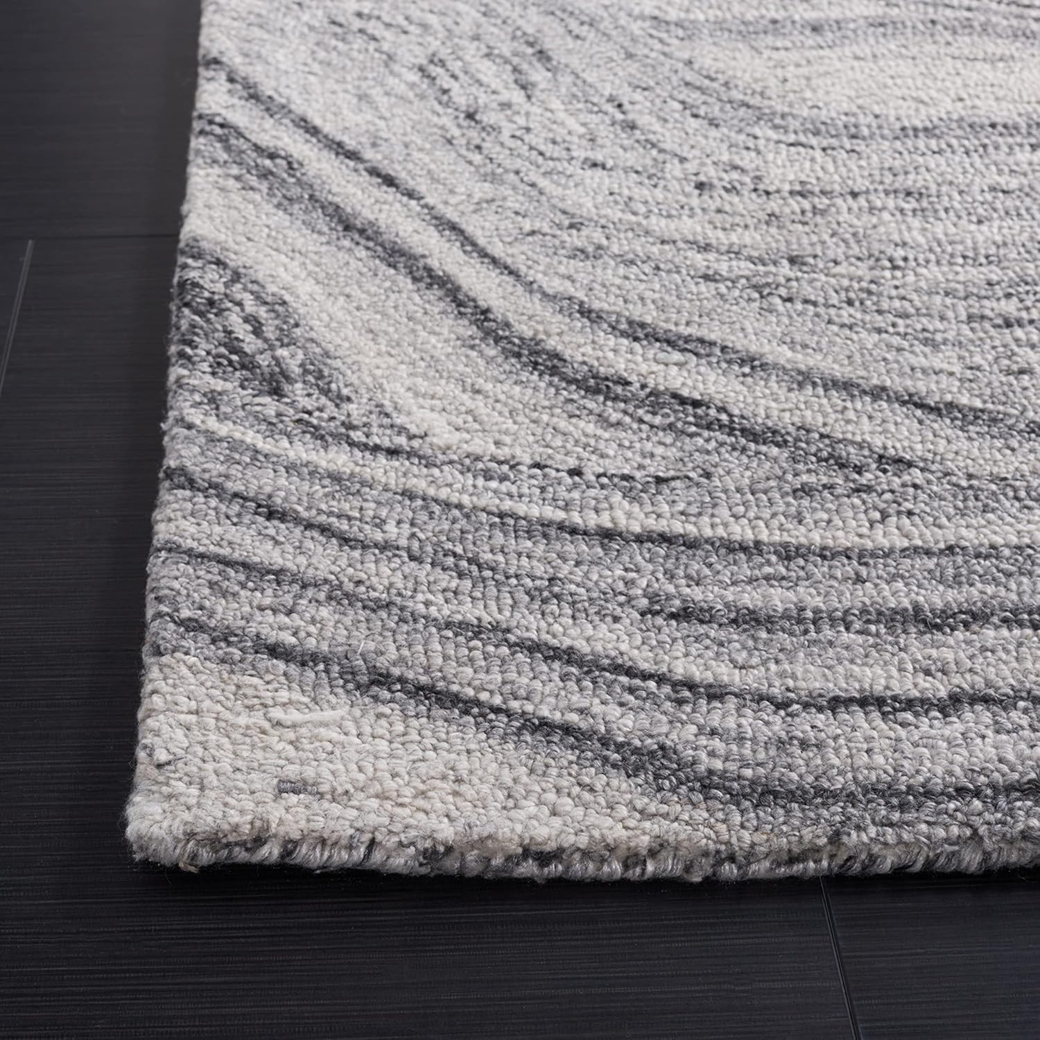 Handmade Abstract Area Rug 6′ x 9′ Dark Grey & Black for High Traffic Areas