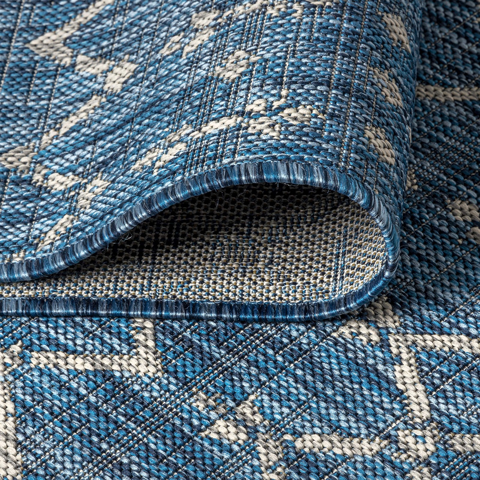 Moroccan Geometric Indoor Outdoor Area Rug 3X5 Navy/Light Gray, Ourika Textur…