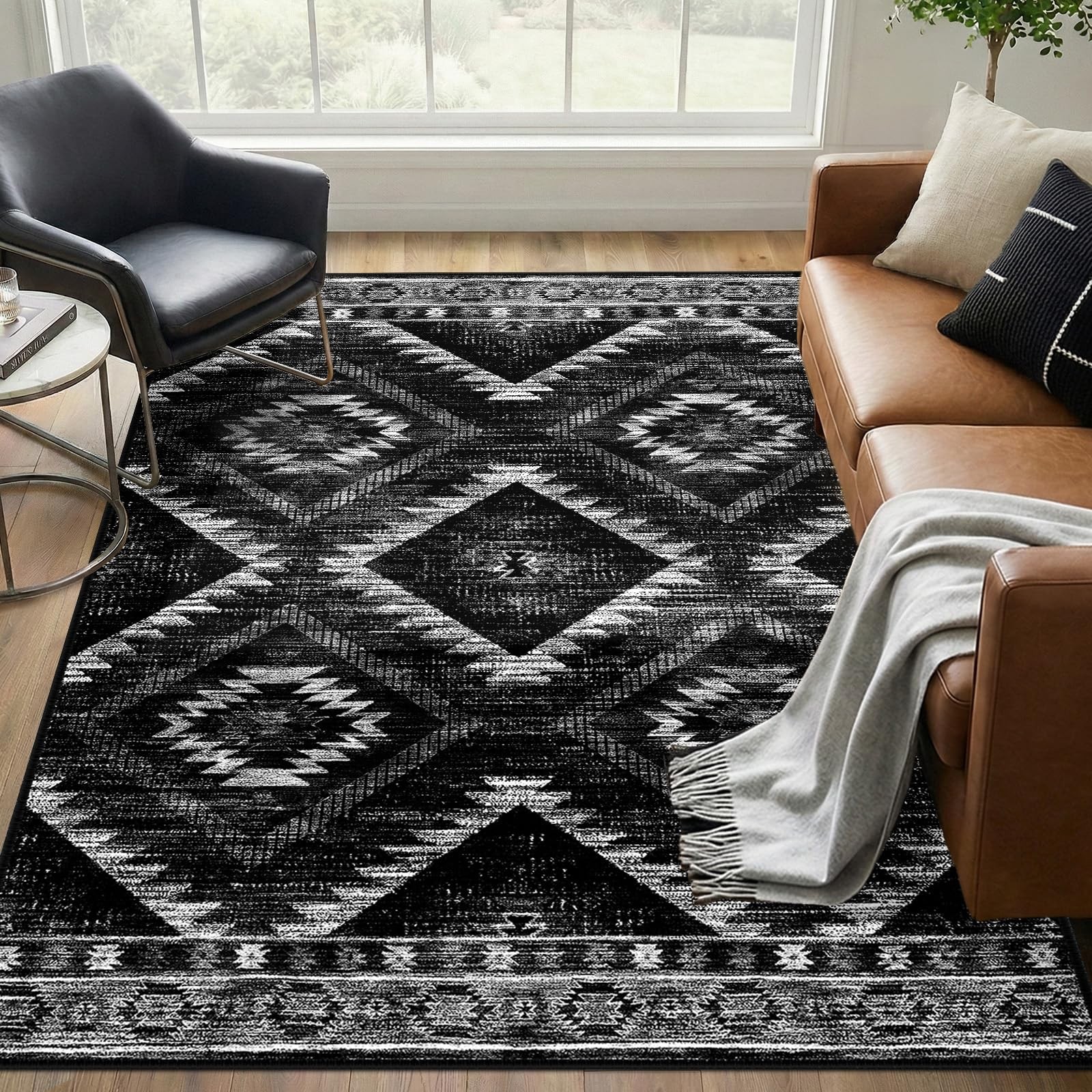 BESTSWEETIE 5’x7′ Washable Area Rug for Living 5′ x 7′ (Rectangular), Black