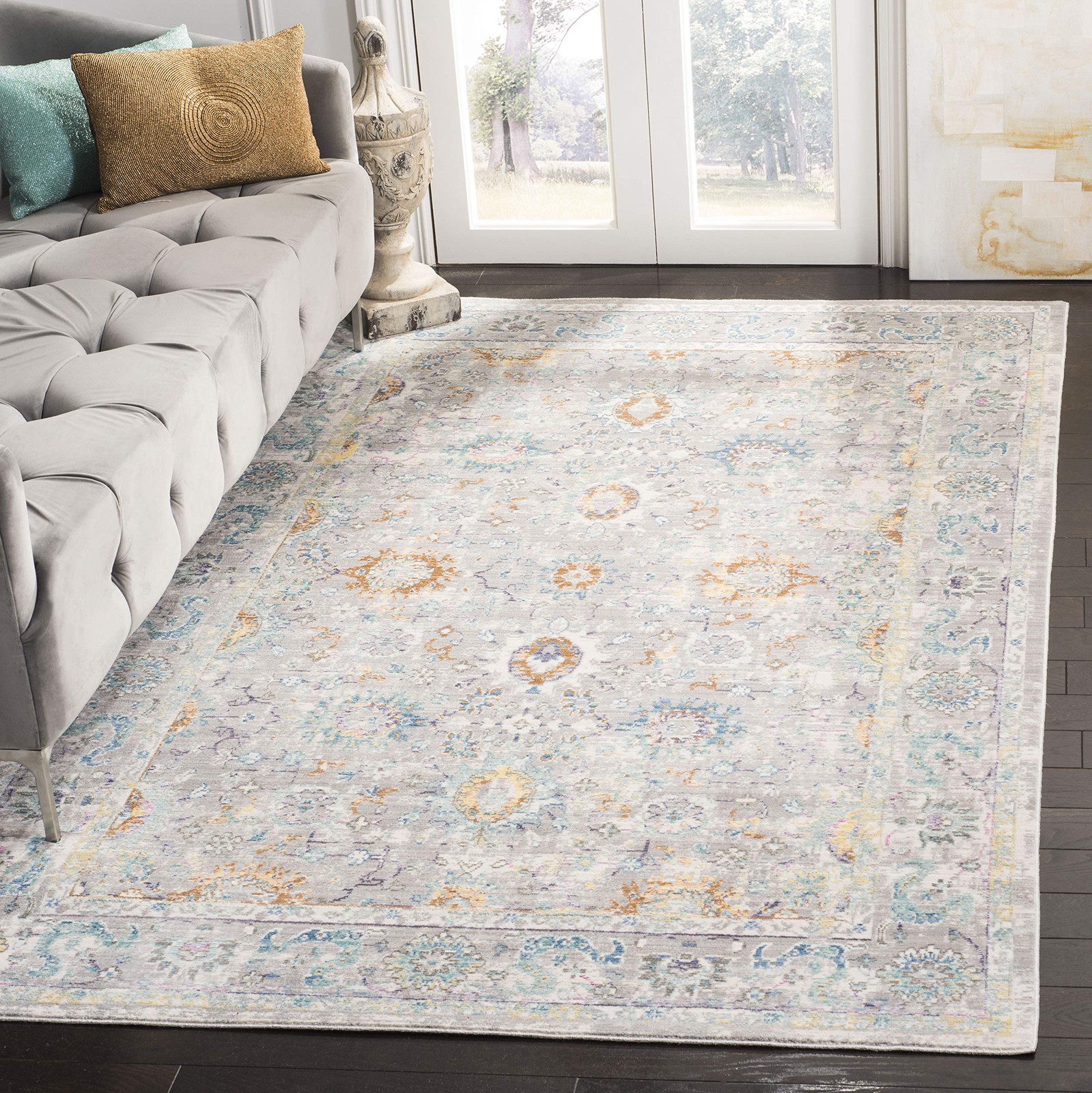 Mystique Collection Accent Rug – 3′ x 5′, Grey & Multi, Oriental Boho Distres…