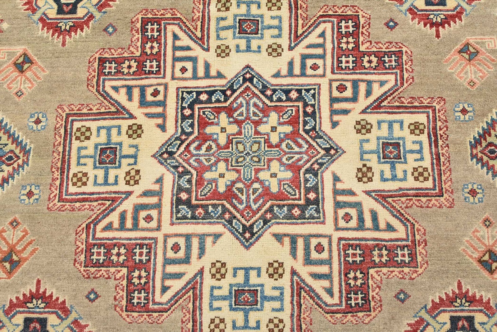 Kazak Rug 7’11” x 7’10” Round Brown Wool Tribal Hand-Knotted Oriental Carpet