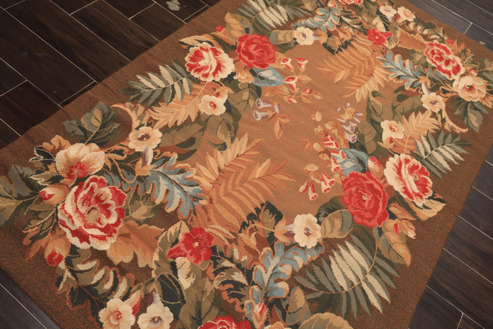 4×6’5″ Hand Woven Wool Red French Needlepoint Traditional Floral Rug