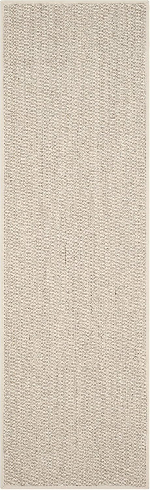 Natural Fiber Runner Rug 2’6″ x 22′, Marble & Beige Woven Design
