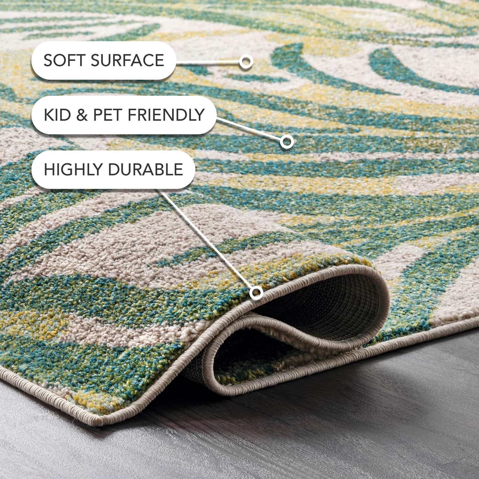 nuLOOM Cali Abstract Leaves Area Rug, 3′ x 5′, Green