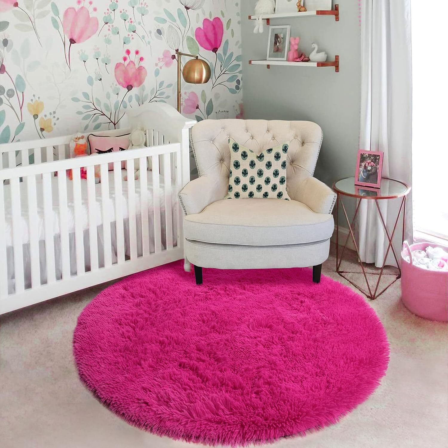 Alfombra Redonda Circular Esponjosa De Color Rosa Intenso De 4’X4′ Para Habit…