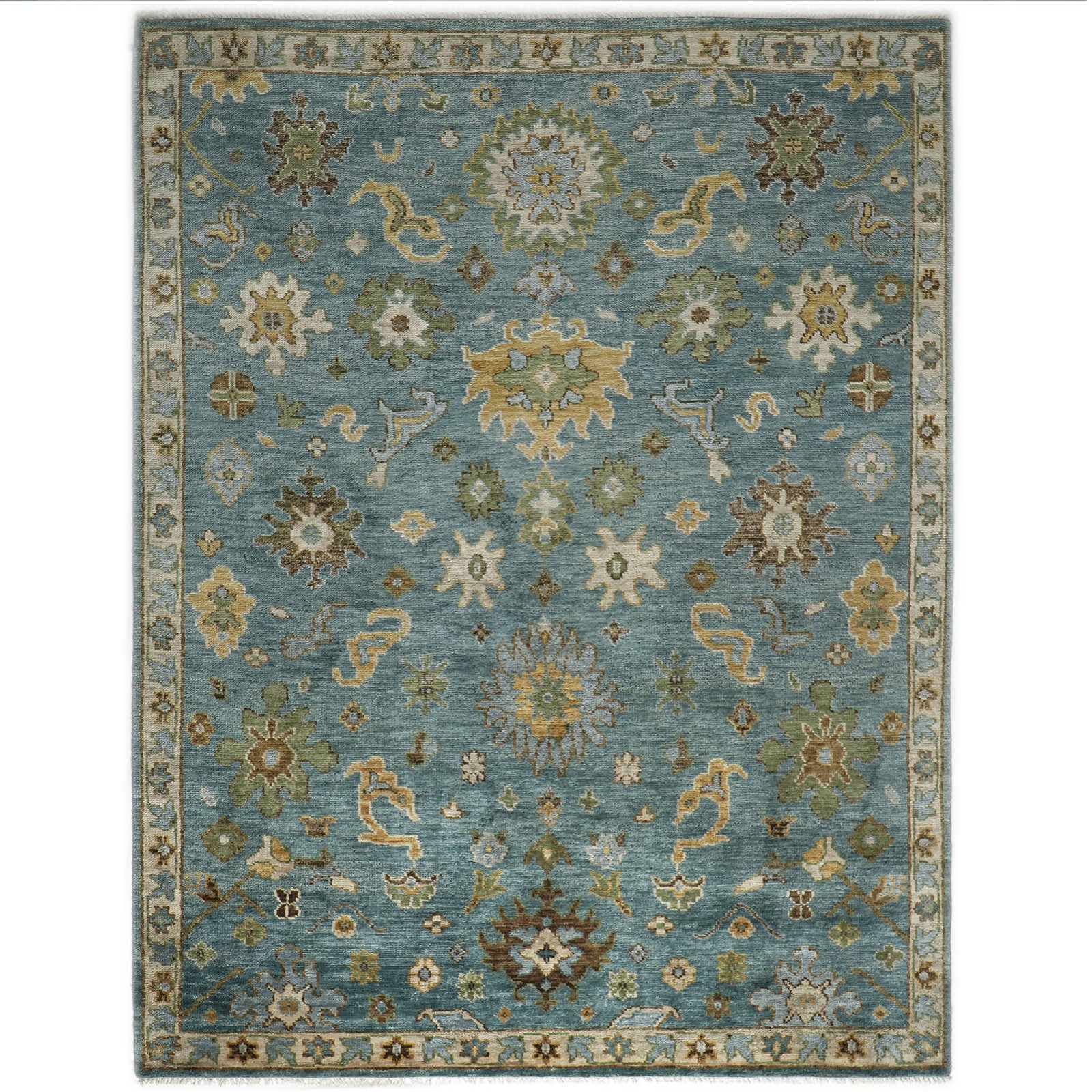 8’11”x12’2” Hand Knotted Wool Celadon, Lime Oushak Arts & Crafts Rug
