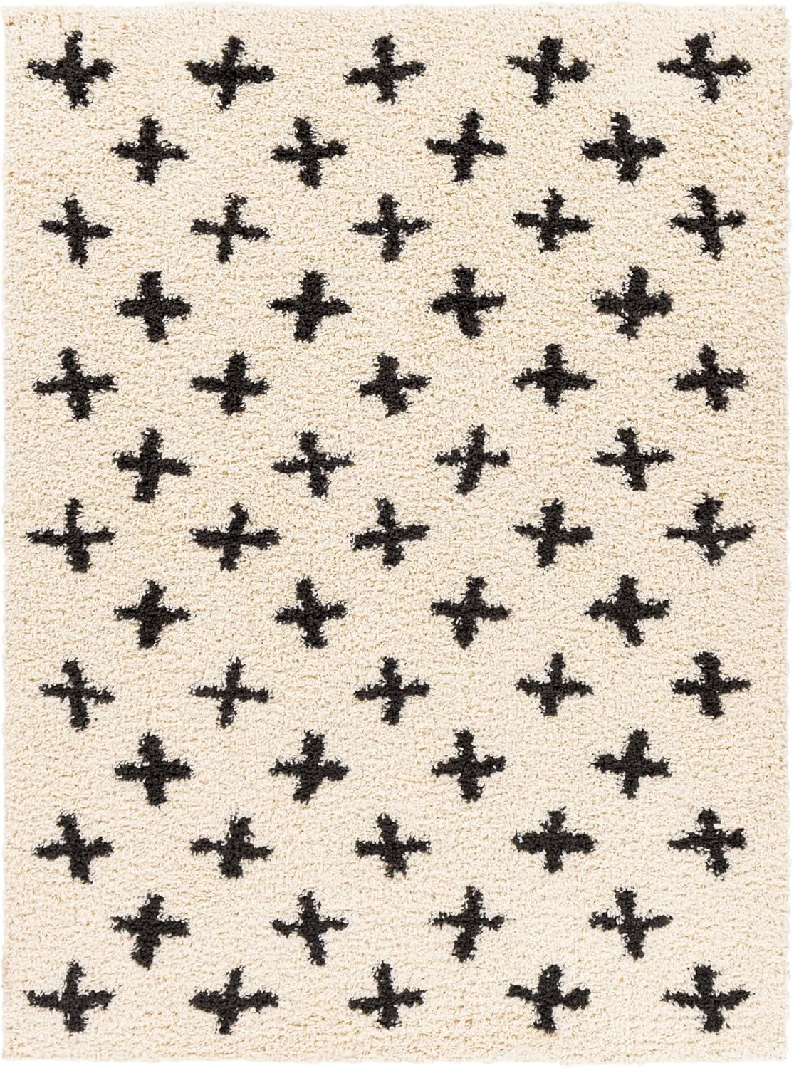 Area Rugs – 8X10 Soft Mora Moroccan Boho Black Cream Shag Rug for Living Room Be