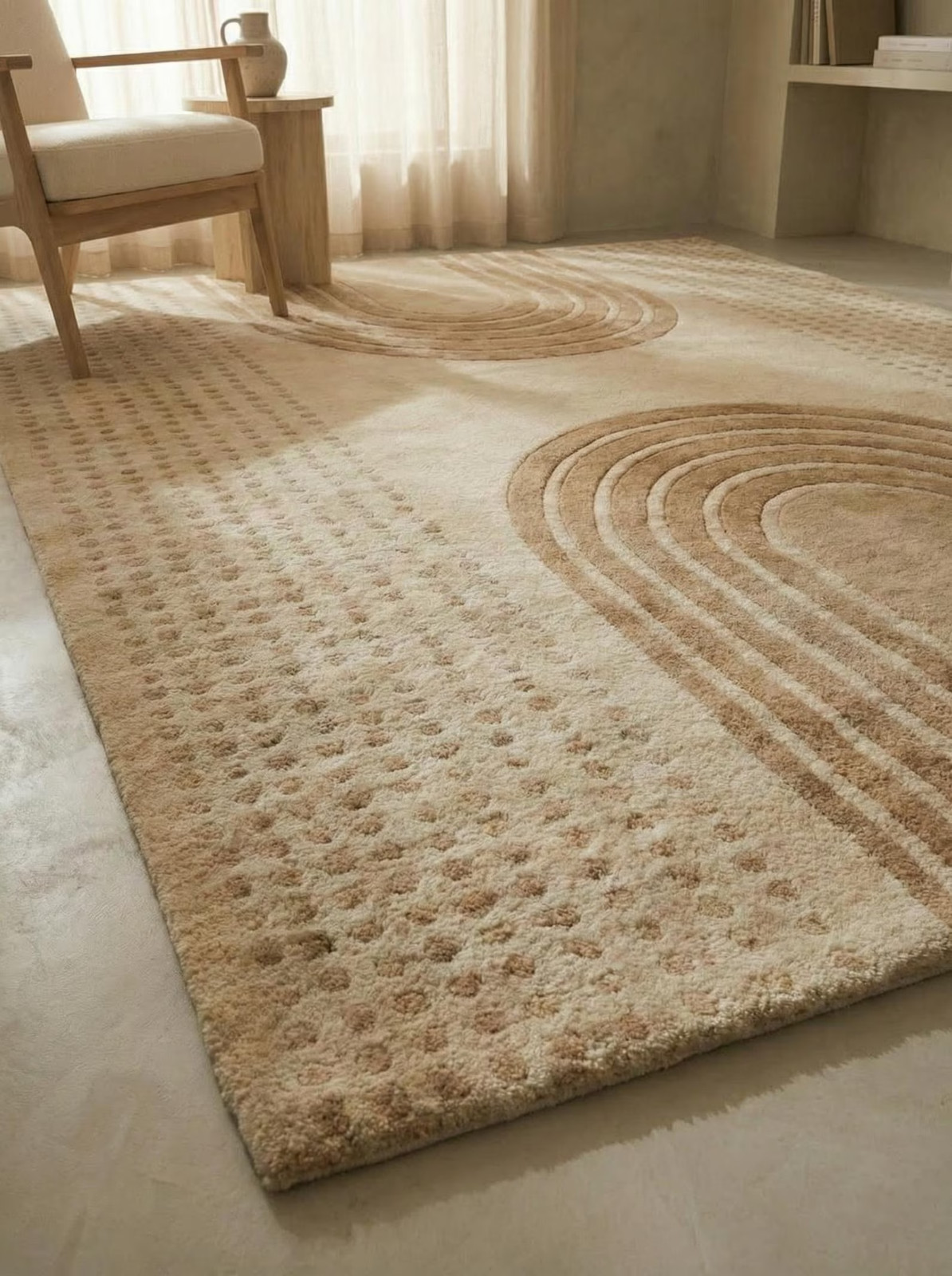 Modern Japandi Textured Arches Rug – Luxury 3D Geometric Neutral Beige Area Rug