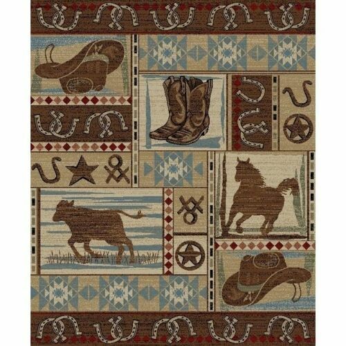 Western Cowboy Boots Horse Shoe Area Rug **FREE SHIPPING**