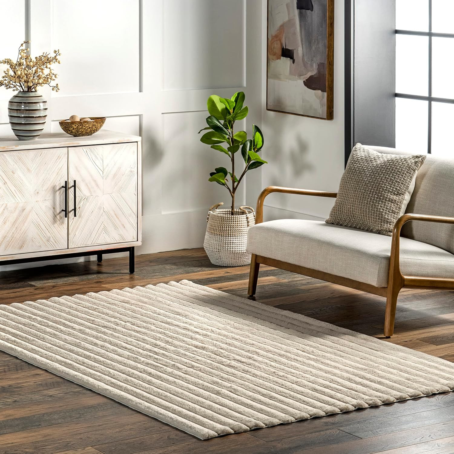 Kai Beige 5′ x 8′ Washable Area Rug – Cozy, Stain Resistant & Durable