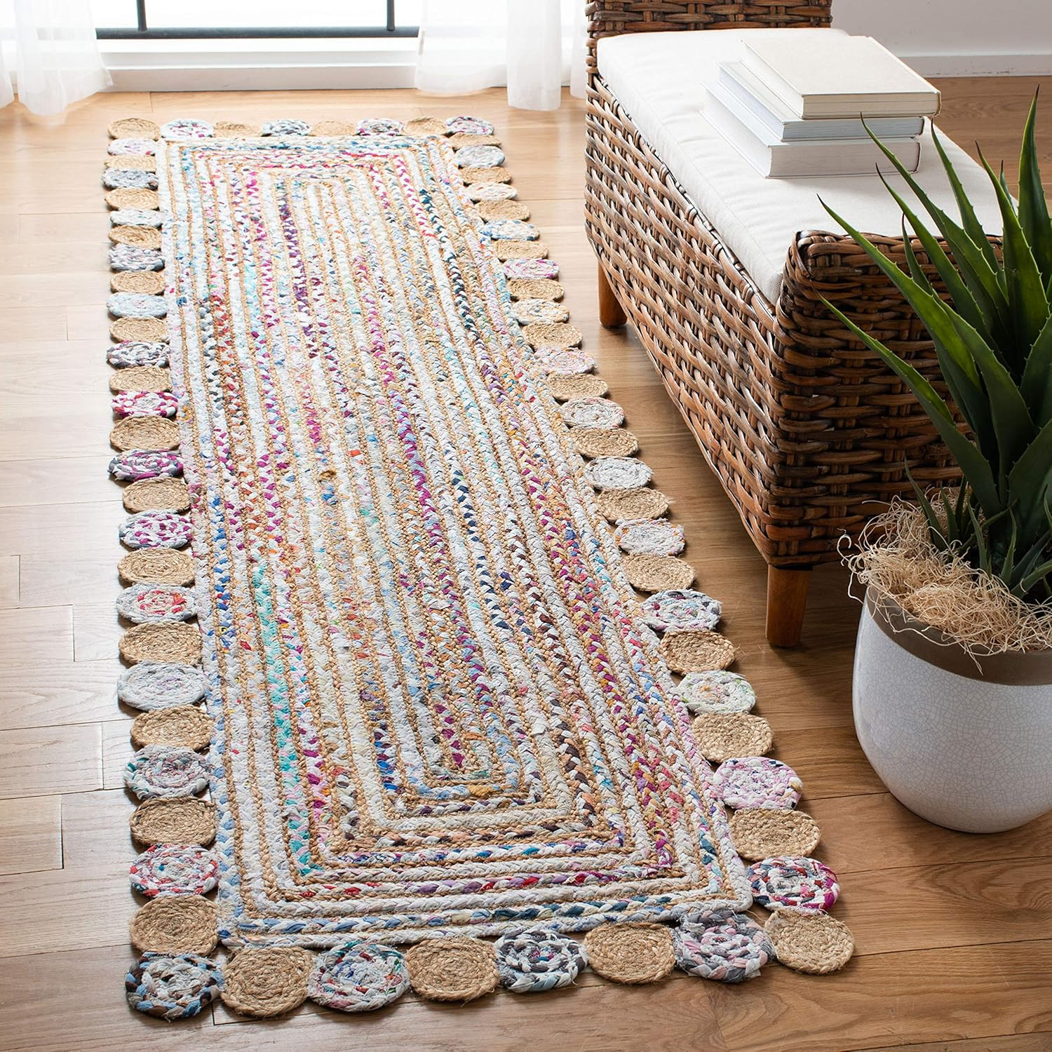 Handmade Cape Cod Runner Rug 2’3″ x 12′ – Boho Jute & Cotton, Beige Multi