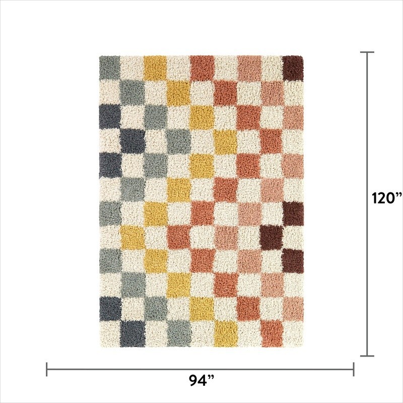 Rainbow Checker Shag Area Rug Multi Color Soft Stain Resistant High Pile Indoor