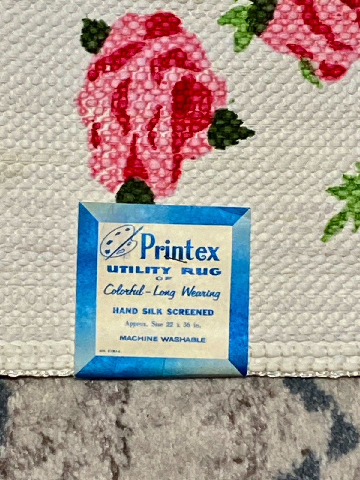 Vintage Printex Utility Rug Floral Roses With Original Tags – 1960s – 21″ x 32″
