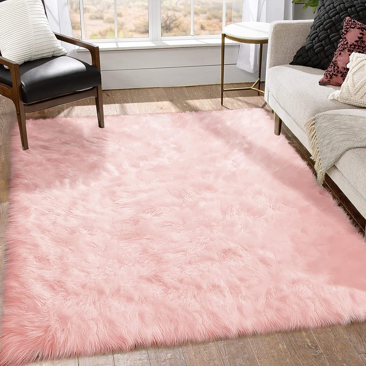 Pink Fur Rug for Bedroom Sheepskin Rug 2X6 Fluffy Runner Rug Dorm Fuzzy Furry Cu
