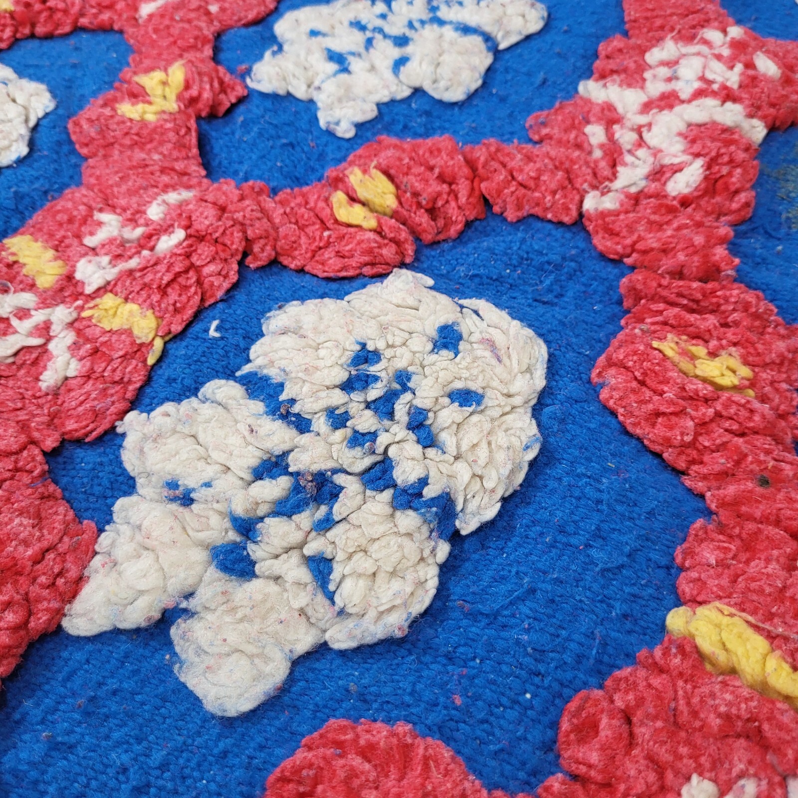 Vintage Moroccan Handmade Rug 3D Blue Red White Floral Tribal Berber Carpet 6×3