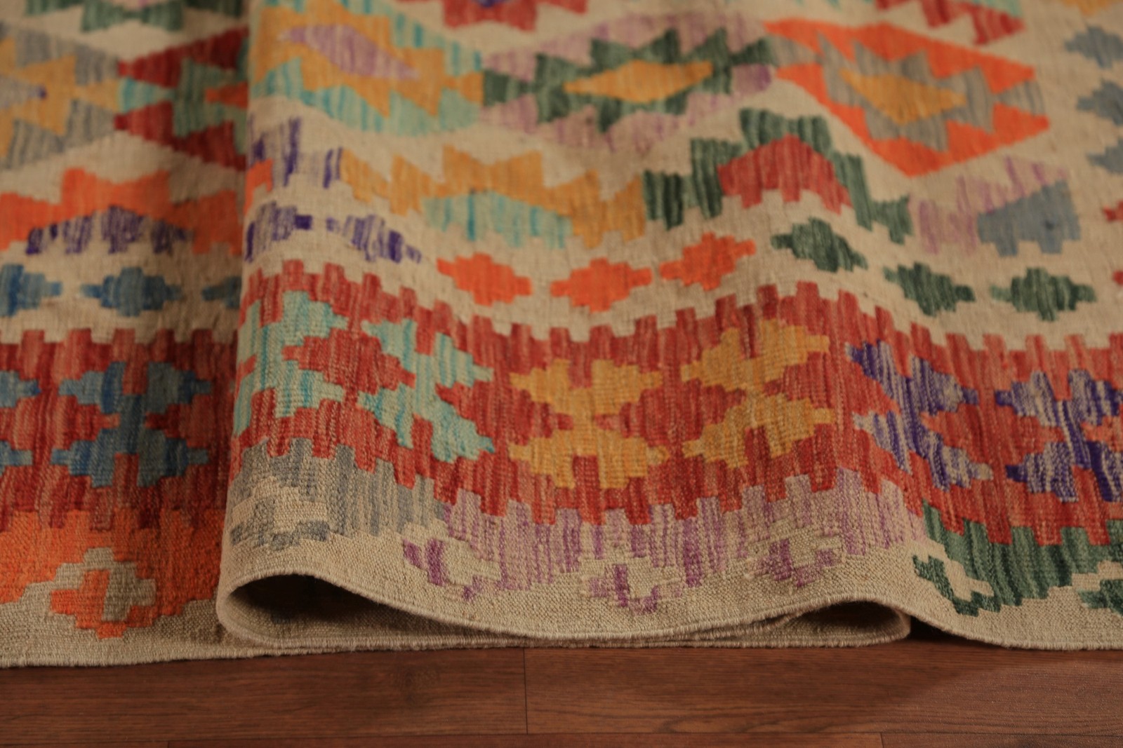 Palace Size Kilim Oriental Rug 10×17 Geometric Wool Flat-weave Geometric Carpet