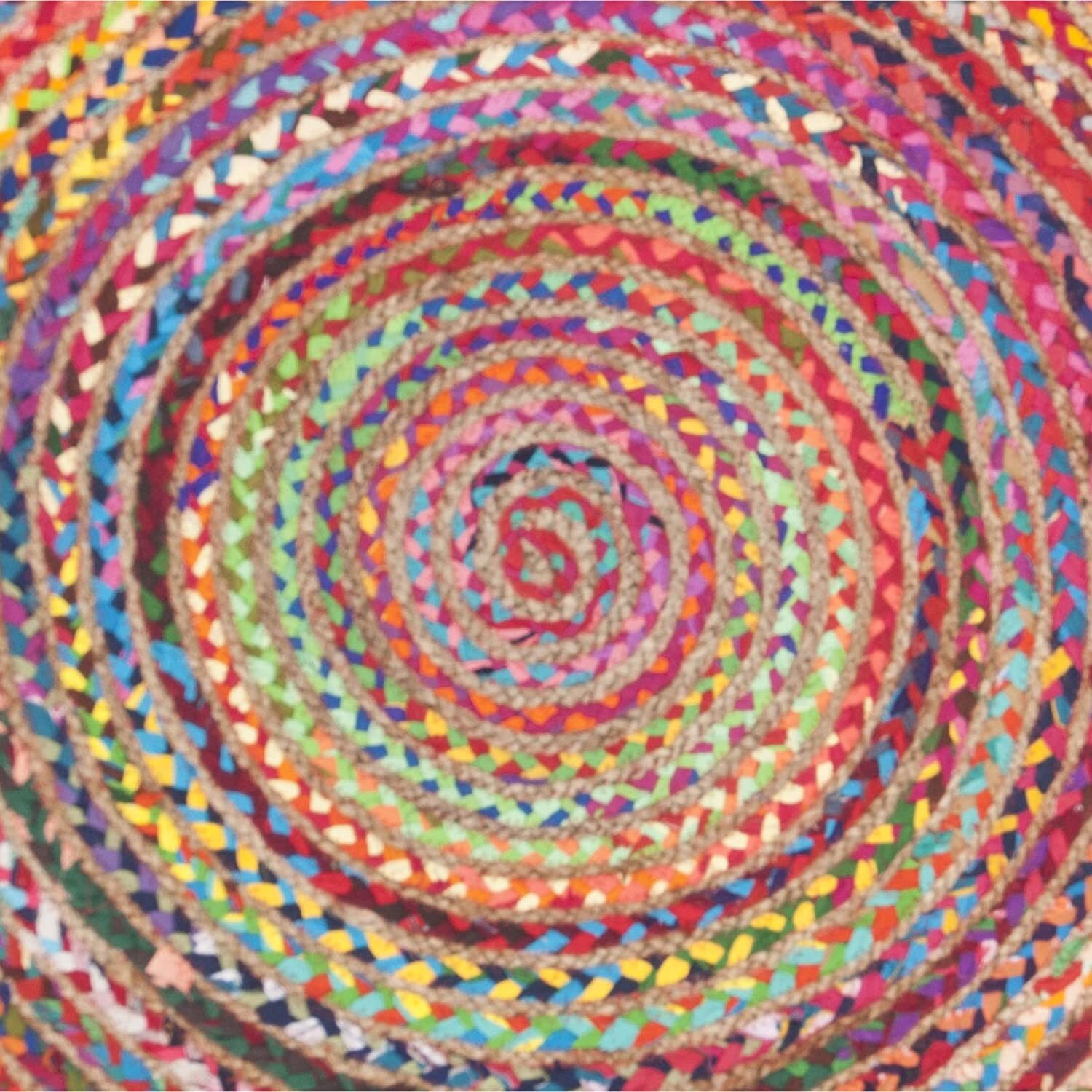 Round Rug Jute & Cotton Mix Rug Handmade Braided Area Rug for Home Decor,