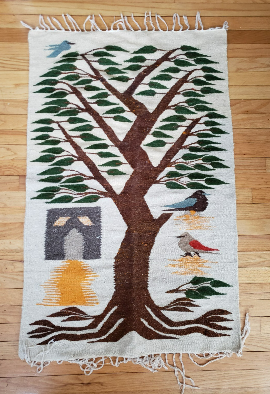 Hand Woven Kilim Rug Tapestry 48×30″ Tree of Life with Birds