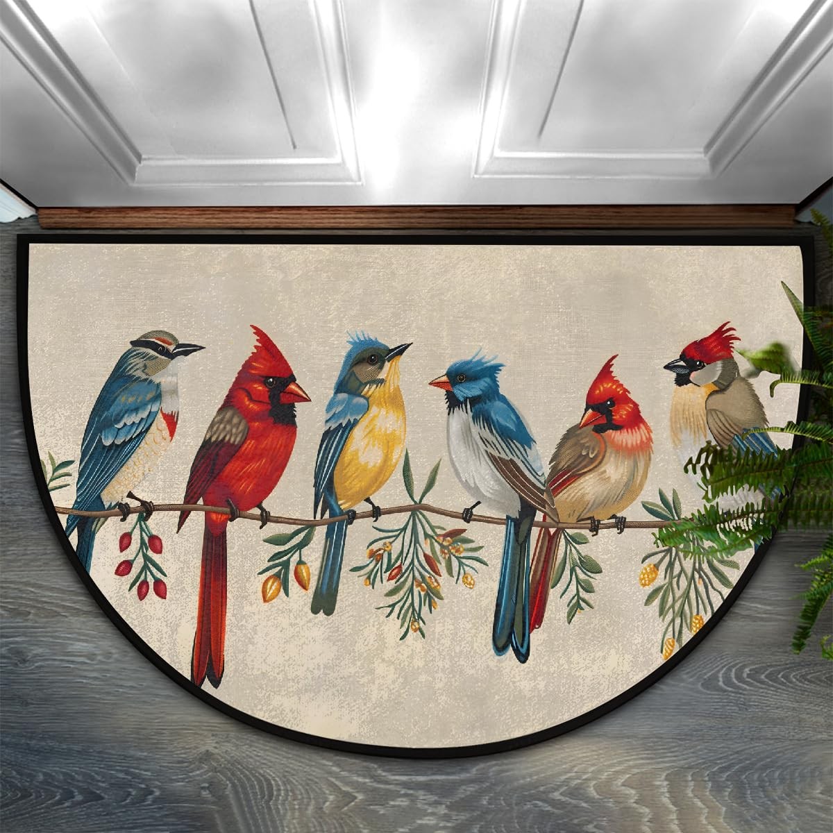 Bird Half Round Doormat Non-Slip Semi Circle Rug Half Moon Mat