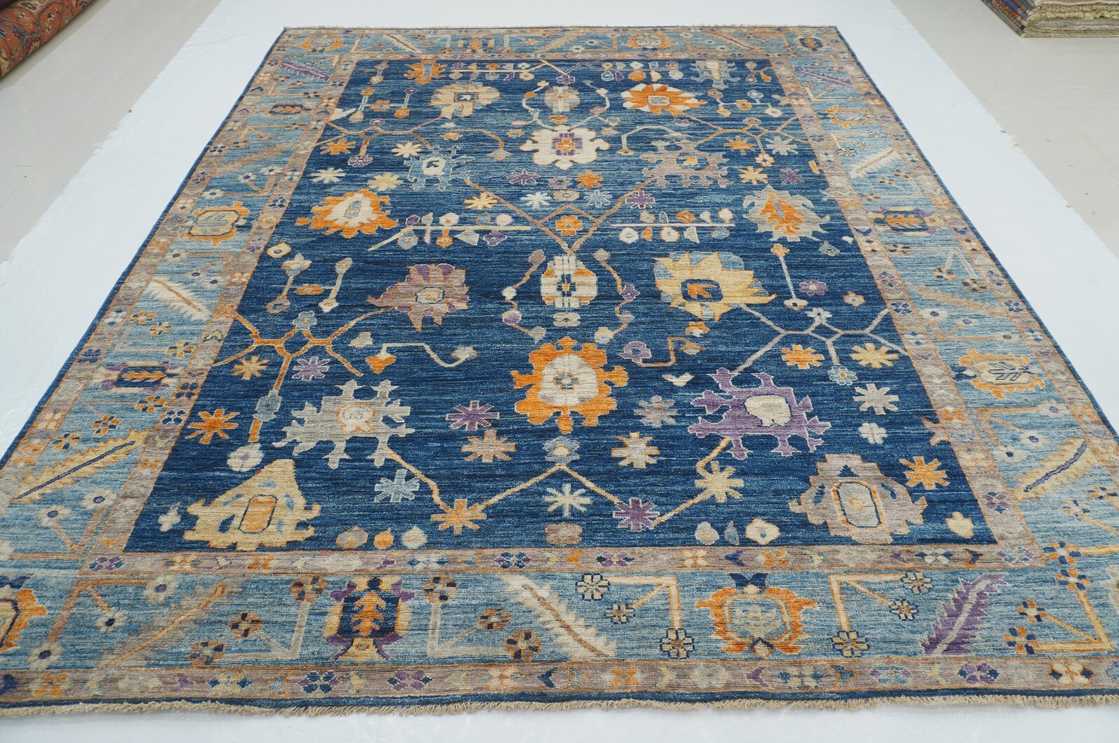 8 x 10 ft Blue Turkish Oushak Hand Knotted Wool Oriental Rug